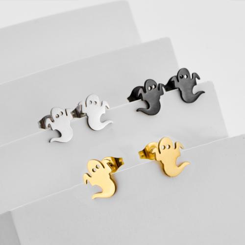 Boucle d'oreille de gaujon en acier inoxydable, Acier inoxydable 304, fantôme, Placage, bijoux de mode, plus de couleurs à choisir, 12pairescouple/sac, Vendu par sac