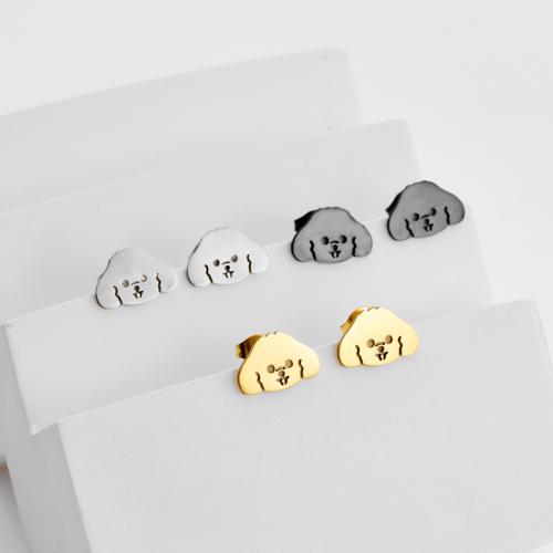 Boucle d'oreille de gaujon en acier inoxydable, Acier inoxydable 304, chien, Placage, bijoux de mode, plus de couleurs à choisir, 12pairescouple/sac, Vendu par sac