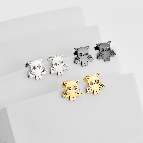 Boucle d'oreille de gaujon en acier inoxydable, Acier inoxydable 304, Chauve-souris, Placage, Halloween Design & bijoux de mode, plus de couleurs à choisir, 12pairescouple/sac, Vendu par sac