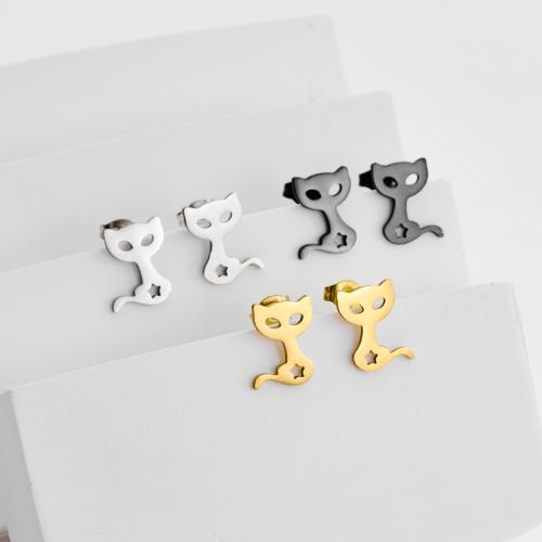 Boucle d'oreille de gaujon en acier inoxydable, Acier inoxydable 304, renard, Placage, bijoux de mode, plus de couleurs à choisir, 12pairescouple/sac, Vendu par sac