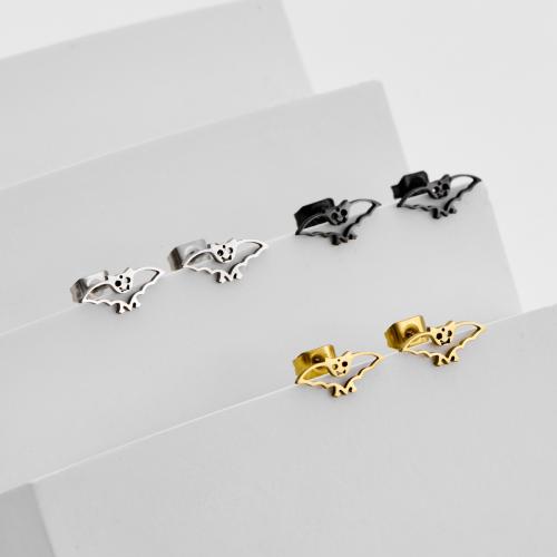 Boucle d'oreille de gaujon en acier inoxydable, Acier inoxydable 304, Chauve-souris, Placage, bijoux de mode, plus de couleurs à choisir, 12pairescouple/sac, Vendu par sac
