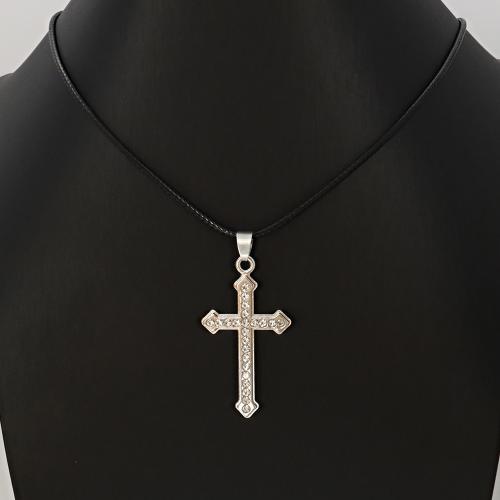 Zink Alloy tröja kedja halsband, Cross, guldfärg pläterade, mode smycken & med strass, silver, Säljs av PC
