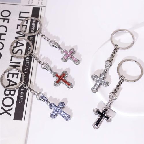 Llaveros, aleación de zinc, Cruces, chapado en color dorado, Joyería & con diamantes de imitación, más colores para la opción, Vendido por UD