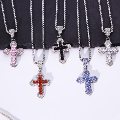 Zink Alloy tröja kedja halsband, Cross, guldfärg pläterade, mode smycken & micro bana cubic zirconia, fler färger för val, Säljs av PC