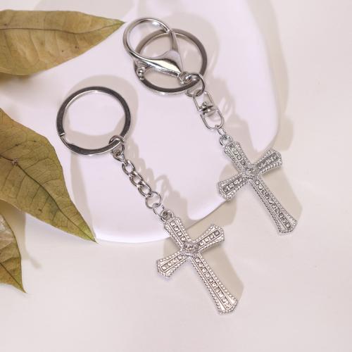 Llaveros, aleación de zinc, Cruces, chapado en color dorado, Joyería & con diamantes de imitación, más colores para la opción, Vendido por UD