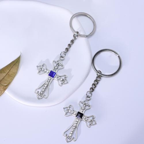 Llaveros, aleación de zinc, Cruces, chapado en color dorado, Joyería & con diamantes de imitación, más colores para la opción, Vendido por UD