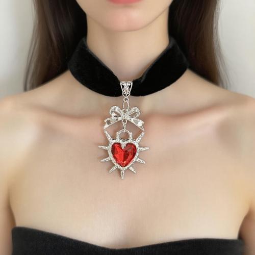Sammet choker, Zink Alloy, Hjärta, guldfärg pläterade, mode smycken & med strass, fler färger för val, Säljs av PC