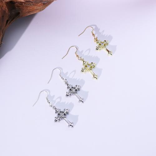 Boucles d'oreilles en alliage de zinc, croix, Placage de couleur d'or, bijoux de mode & avec strass, plus de couleurs à choisir, 100x50x10mm, Vendu par PC