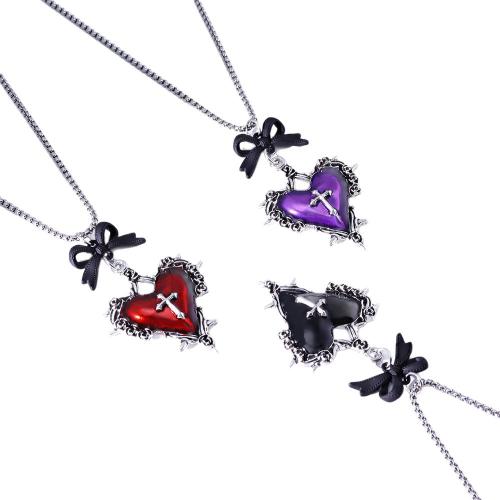 Zinc Alloy šperky Soupravy, náušnice & náhrdelník, Zinek, Srdce, barva pozlacený, módní šperky & smalt, více barev na výběr, Prodáno By nastavit