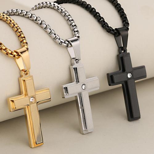 Nerezová ocel Cross Přívěsky, 304 Stainless Steel, Kříž, Dvojitá vrstva & DIY & s drahokamu, více barev na výběr, Prodáno By PC