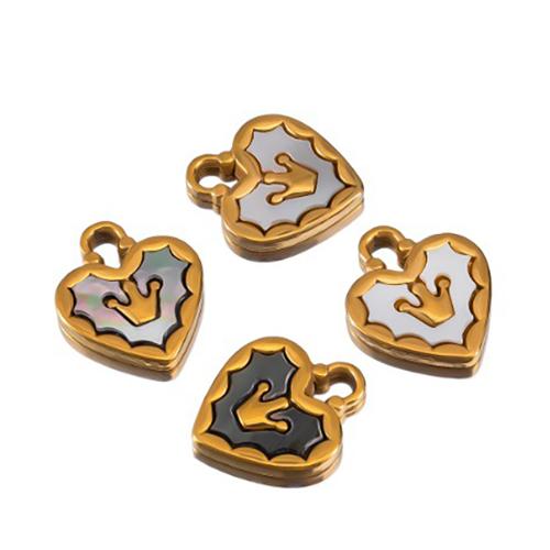 Přívěsky srdce z nerezové oceli, 304 Stainless Steel, s White Shell, á, DIY & různé materiály pro výběr, zlatý, 2PC/Bag, Prodáno By Bag