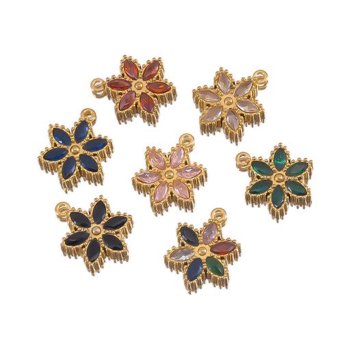 Stainless Steel Flower Pendant 304 Stainless Steel with Cubic Zirconia gold color plated DIY Sold By PC