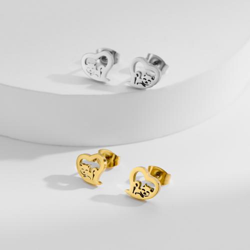 Boucle d'oreille de gaujon en acier inoxydable, Acier inoxydable 304, coeur, Placage, bijoux de mode, plus de couleurs à choisir, 12pairescouple/sac, Vendu par sac