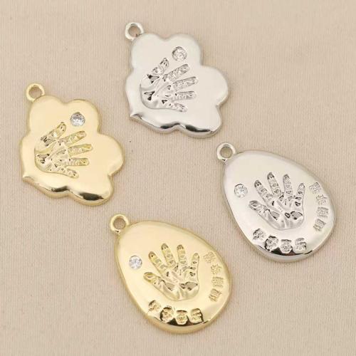 Strass Messing Anhänger, Hand, plattiert, DIY & mit Strass, keine, frei von Nickel, Blei & Kadmium, 10PCs/Tasche, verkauft von Tasche