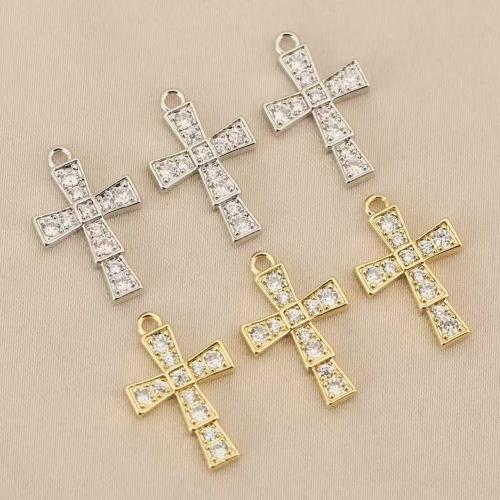 Cubique Pendentif en laiton zircon pavent, croix, Placage, DIY & pavé de micro zircon, plus de couleurs à choisir, protéger l'environnement, sans nickel, plomb et cadmium, 10PC/sac, Vendu par sac