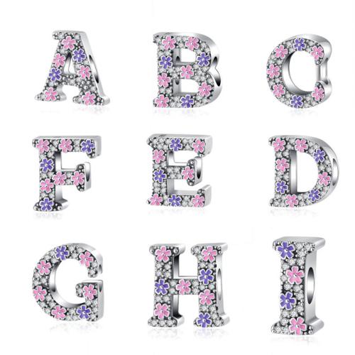 PERLINE European in ottone, cupronichel, Lettera alfabeto, placcato, DIY & stili diversi per la scelta & smalto & con strass, 10mm, Venduto da PC