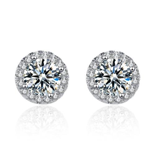 cupronickel boucle d oreille dormeuse, Rond, Plaqué de platine, normes différentes pour le choix & pavé de micro zircon & pour femme, Vendu par paire