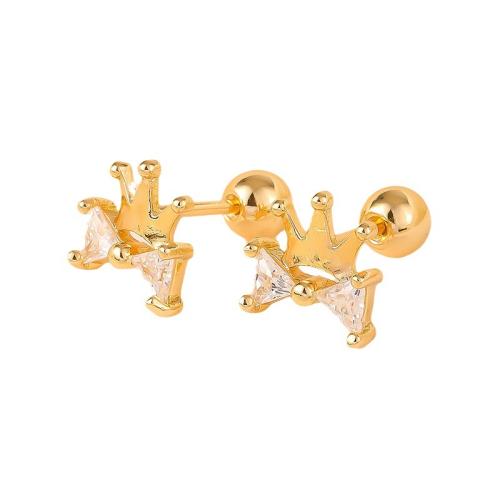 laiton boucle d oreille dormeuse, Placage de couleur d'or, styles différents pour le choix & pavé de micro zircon & pour femme, earring length 7-10mm, Vendu par paire