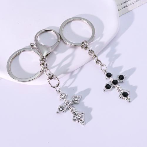 Llaveros, aleación de zinc, Cruces, chapado en color dorado, Joyería & con diamantes de imitación, más colores para la opción, Vendido por UD