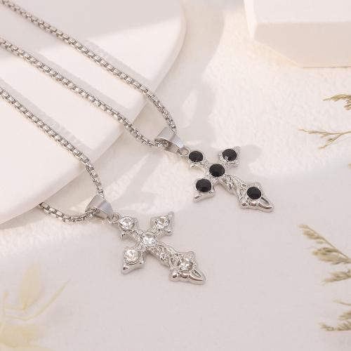 Zink Alloy tröja kedja halsband, Cross, guldfärg pläterade, mode smycken & med strass, fler färger för val, Säljs av PC