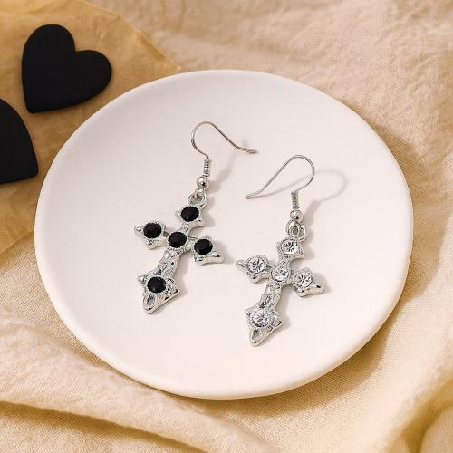 Boucles d'oreilles en alliage de zinc, croix, Placage de couleur d'or, bijoux de mode & avec strass, plus de couleurs à choisir, Vendu par paire