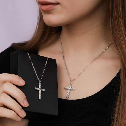 Zink Alloy tröja kedja halsband, Cross, guldfärg pläterade, mode smycken & med strass, silver, Längd 50 cm, Säljs av PC
