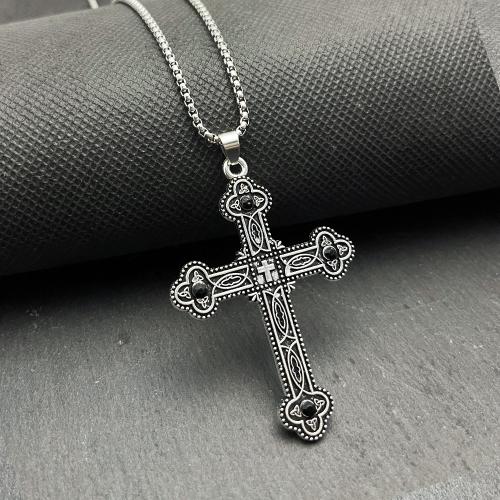 Zink Alloy tröja kedja halsband, Cross, guldfärg pläterade, mode smycken, silver, Säljs av PC