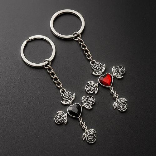 Llaveros, aleación de zinc, Cruces, chapado en color dorado, Joyería & con diamantes de imitación, más colores para la opción, Vendido por UD