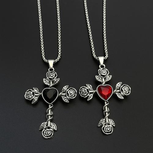 Zink Alloy tröja kedja halsband, Cross, guldfärg pläterade, mode smycken & med strass, fler färger för val, Säljs av PC