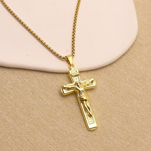 Zink Alloy tröja kedja halsband, Cross, guldfärg pläterade, mode smycken, gyllene, Säljs av PC
