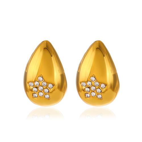 Boucle d'oreille de gaujon en acier inoxydable, Acier inoxydable 304, larme, Placage, modèles différents pour le choix & pavé de micro zircon & pour femme, doré, Vendu par paire