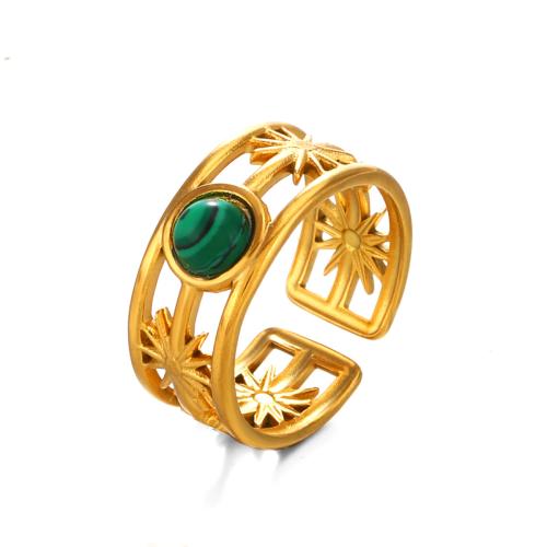 Gemstone prst prsten, 304 Stainless Steel, s Přírodní kámen, á, různé materiály pro výběr & pro ženy & dutý, zlatý, Prodáno By PC