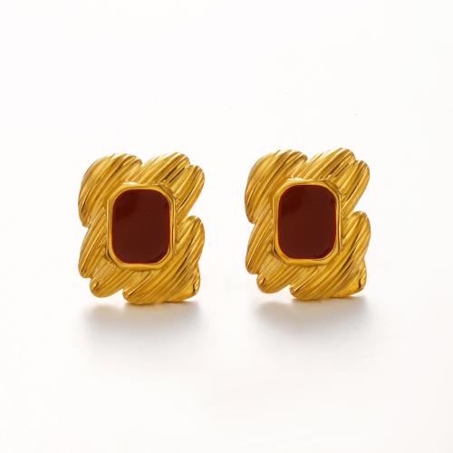 Boucle d'oreille de gaujon en acier inoxydable, Acier inoxydable 304, Plaqué or 18K, bijoux de mode & pour femme & émail, plus de couleurs à choisir, Vendu par paire