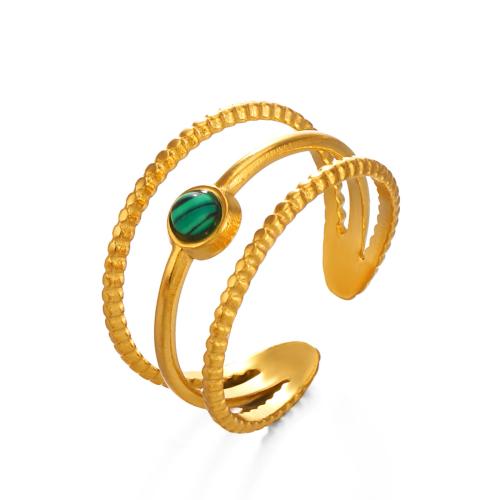 Gemstone prst prsten, 304 Stainless Steel, s Přírodní kámen, 18K pozlacené, různé materiály pro výběr & pro ženy & dutý, Prodáno By PC