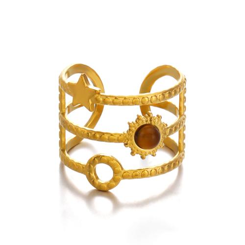 Gemstone prst prsten, 304 Stainless Steel, s Přírodní kámen, barva pozlacený, různé materiály pro výběr & pro ženy & dutý, Prodáno By PC