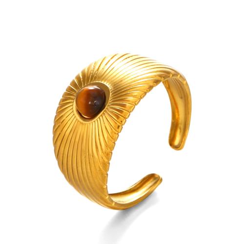 Gemstone prst prsten, 304 Stainless Steel, s Přírodní kámen, á, módní šperky & různé materiály pro výběr & pro ženy, zlatý, Prodáno By PC