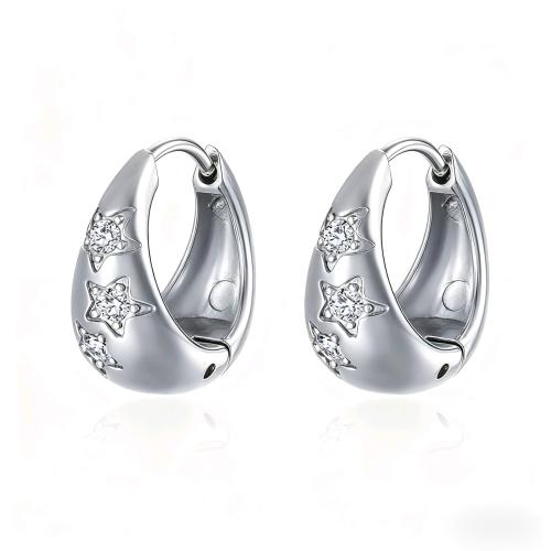 Boucle d'oreille goutte inox, Acier inoxydable 304, Placage de couleur argentée, bijoux de mode & avec strass, argent, 10mm, Vendu par paire