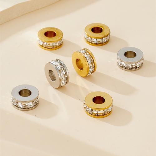 Европейские стильные бусины из нержавеющей стали, Нержавеющая сталь 304, Другое покрытие, DIY & инкрустированное микро кубического циркония, Много цветов для выбора, 10ПК/сумка, продается сумка