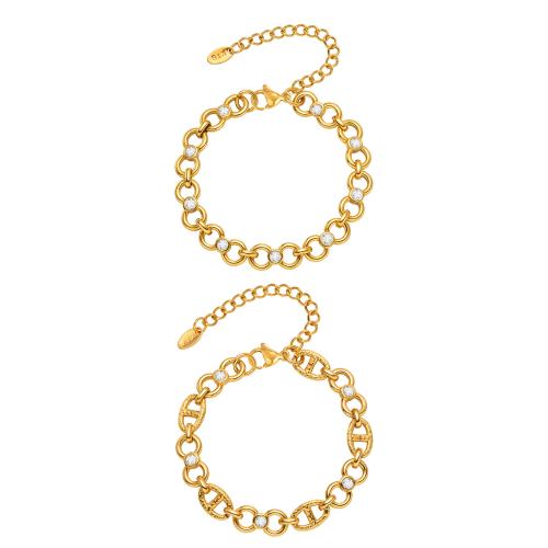 Bijoux bracelet en acier inoxydable, Acier inoxydable 304, avec zircon cubique, Placage, bijoux de mode & styles différents pour le choix & pour femme, doré, Vendu par PC