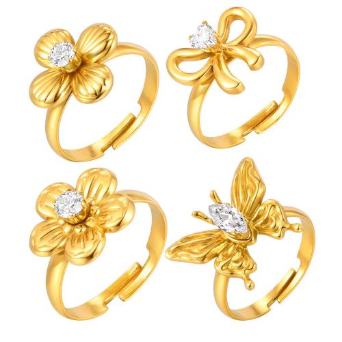 Cubic Zirconia nerezové prst prsten, 304 Stainless Steel, s Cubic Zirconia, á, módní šperky & různé styly pro výběr & pro ženy, zlatý, Prodáno By PC