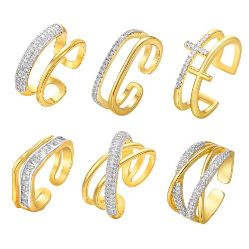 Cubic Zirconia nerezové prst prsten, Mosaz, s Cubic Zirconia, á, různé materiály pro výběr & různé styly pro výběr & pro ženy, zlatý, Prodáno By PC