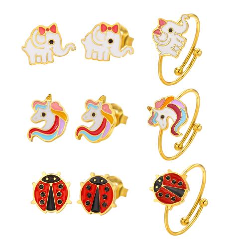 Dětské šperky Set, 304 Stainless Steel, á, pro děti & různé styly pro výběr & epoxy samolepky, zlatý, Prodáno By PC