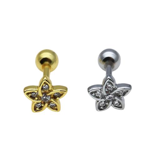 Mässing piercing örhänge, plated, Unisex & olika stilar för val & micro bana cubic zirconia, earring rod size 6mm, Säljs av PC