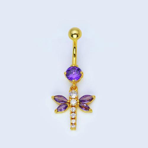 laiton anneau de ventre, papillon, Placage, unisexe & styles différents pour le choix & pavé de micro zircon, belly ring rod size 1.6x10mm, Vendu par PC
