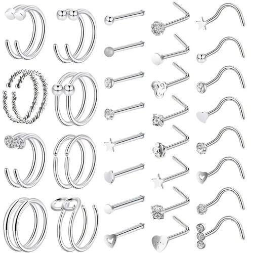 304 acciaio inox Gioielleria da Piercing del naso, gioielli di moda & unisex, colore originale, 40PC/set, Venduto da set