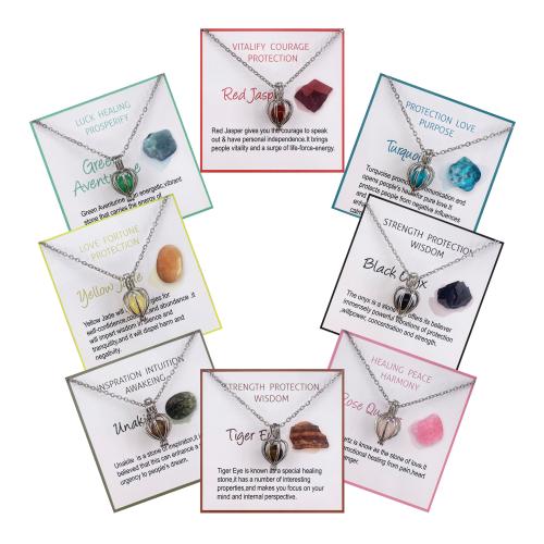 laiton collier, avec pierre gemme, Placage, différents matériaux pour le choix & unisexe & chaîne ovale, Longueur Environ 45 cm, Vendu par PC