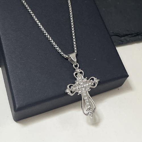 Zink Alloy tröja kedja halsband, Cross, guldfärg pläterade, mode smycken & med strass, fler färger för val, Säljs av PC