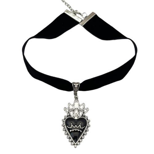 Sammet choker, Zink Alloy, Hjärta, guldfärg pläterade, mode smycken & emalj, fler färger för val, Säljs av PC