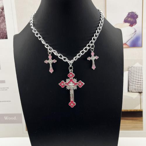 Zink Alloy tröja kedja halsband, Cross, guldfärg pläterade, mode smycken & emalj, fler färger för val, Säljs av PC