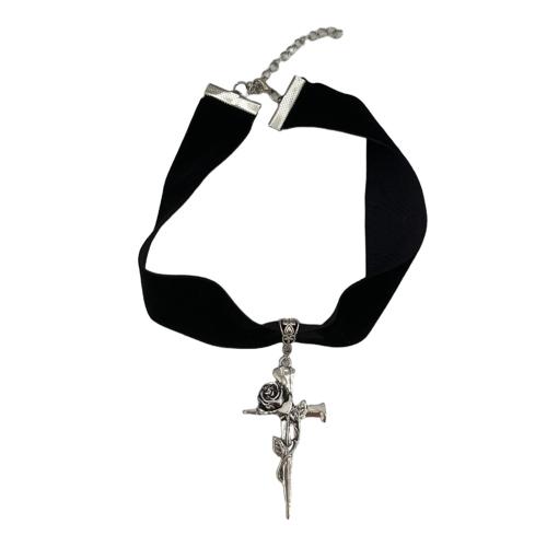 Sammet choker, Zink Alloy, med Velour, Cross, guldfärg pläterade, mode smycken, silver, Säljs av PC